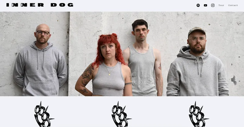 innerdogband.com homepage: the band photo under the Inner Dog wordmark
